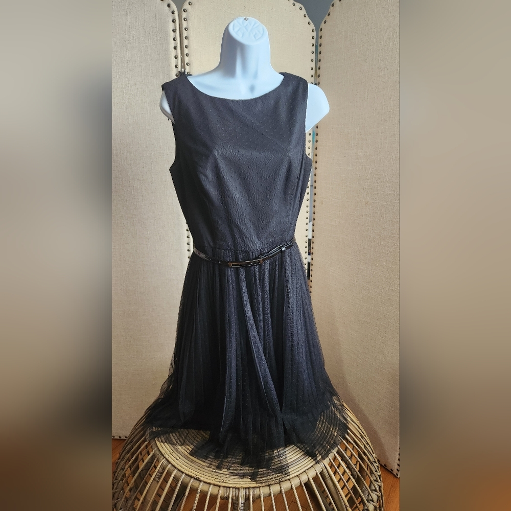 Adrianna Papell Black Lace Dress Party Dress with Tulle